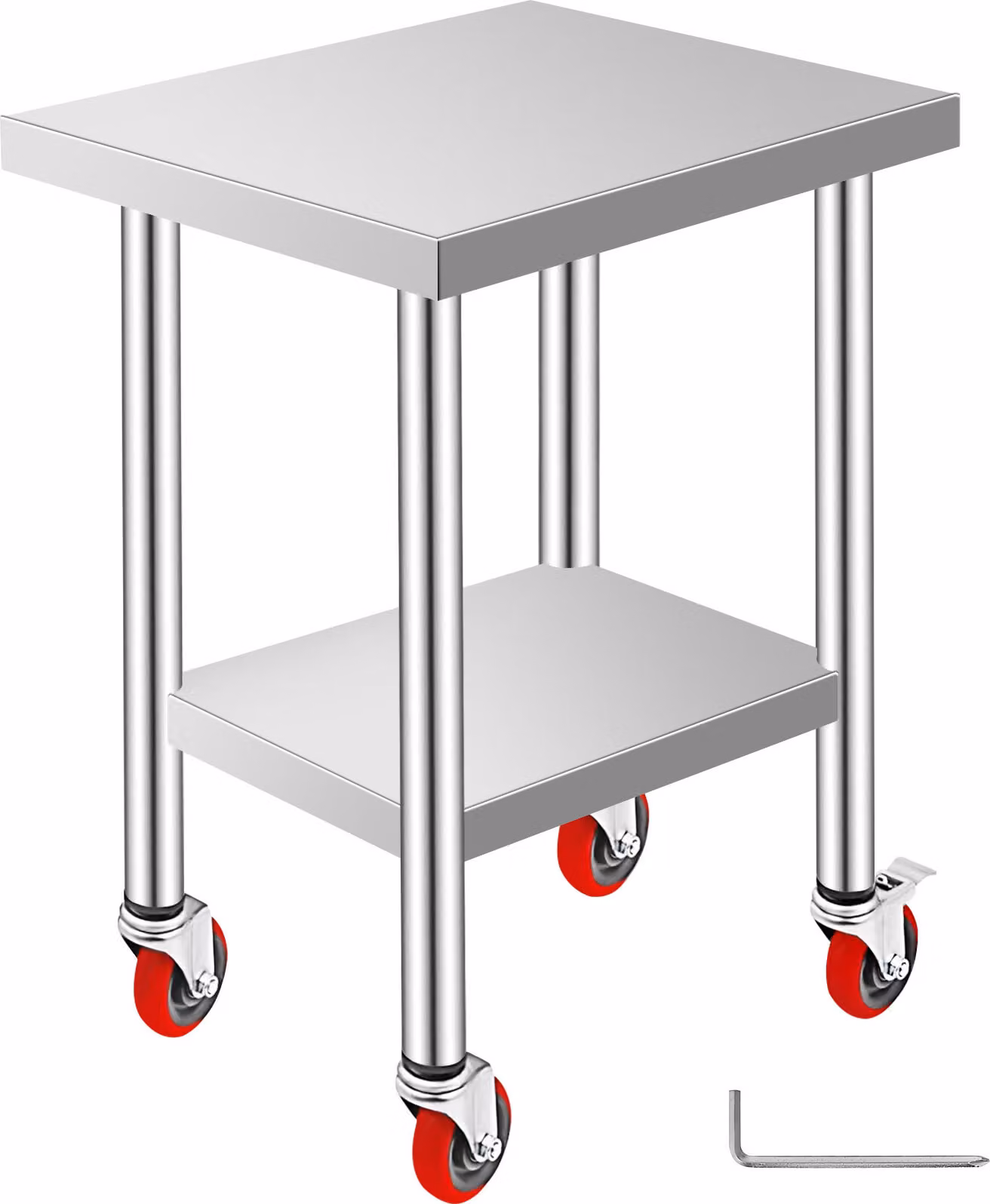 SucceBuy Tavolo da lavoro in acciaio inox 24 x 18 x 34 pollici 700 LBS capacità di carico 4 ruote 3 livelli di altezza regolabile Heavy Duty Food Prep tavolo da lavoro commerciale cucina ristorante argento
