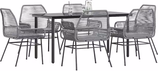 Set da Pranzo da Giardino 7 pz con Cuscini Polyrattan Vetro 3334580