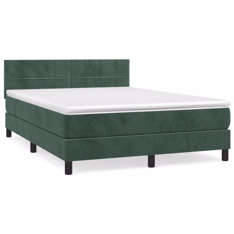 Giroletto a Molle con Materasso Verde Scuro 140x190 cm Velluto