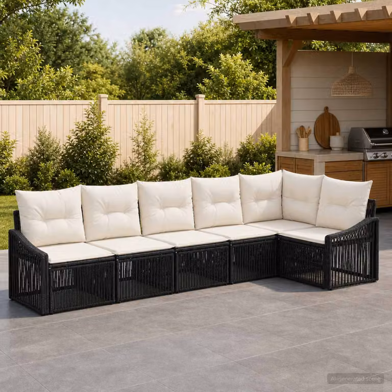 Set Divano da Giardino vidaXL 6 pz L Shape Nero con Cuscini e Struttura in Metallo
