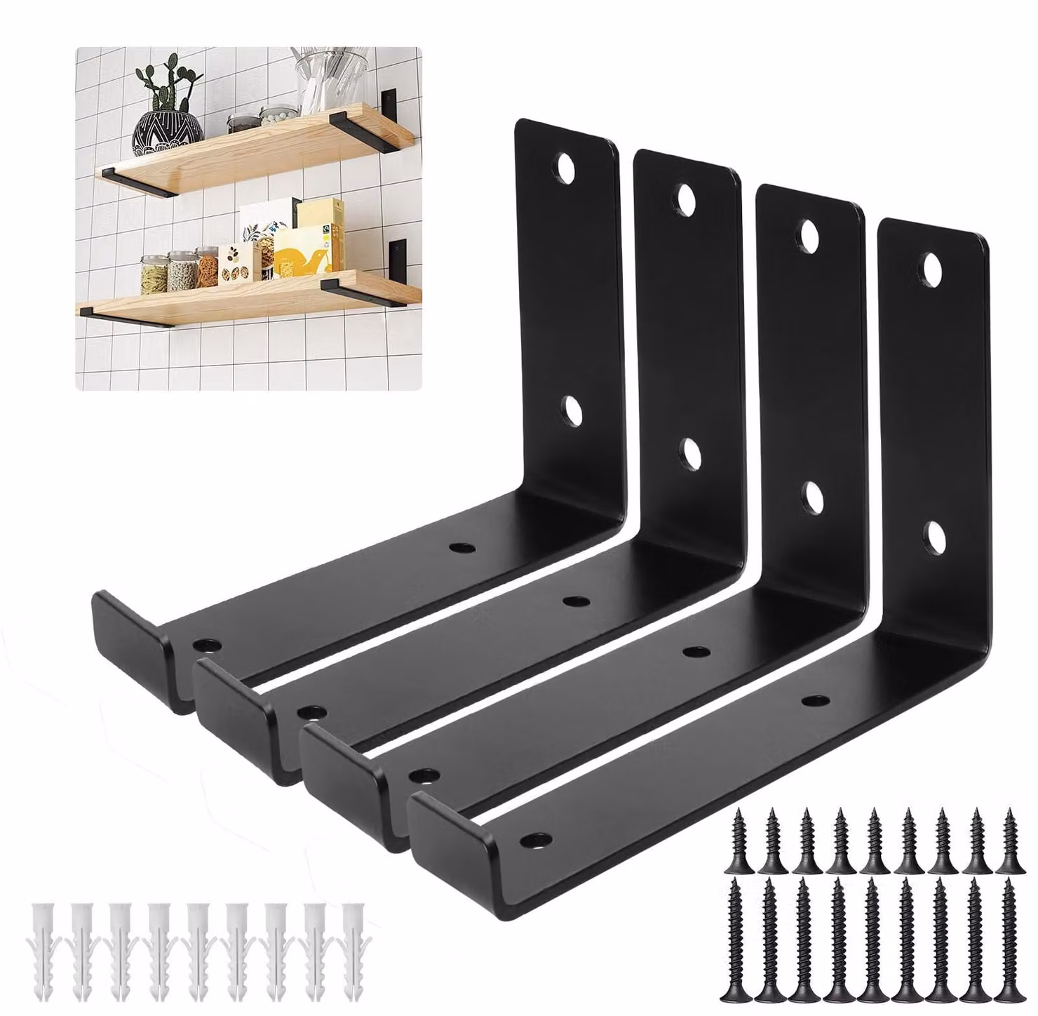 Omgoods - Set di 4 supporti per mensole neri con angolo a 90 gradi