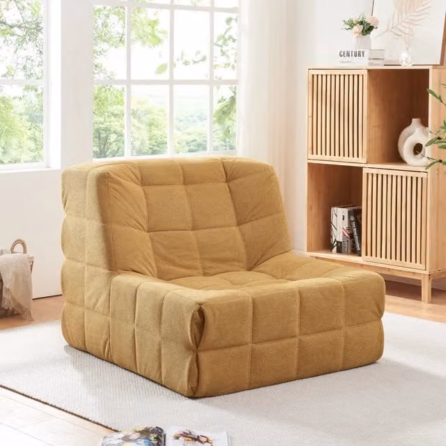 Poltrona bassa imbottita Koskyvn en.casa senza braccioli, colore giallo, L: 75 cm, P: 90 cm, H: 100 cm