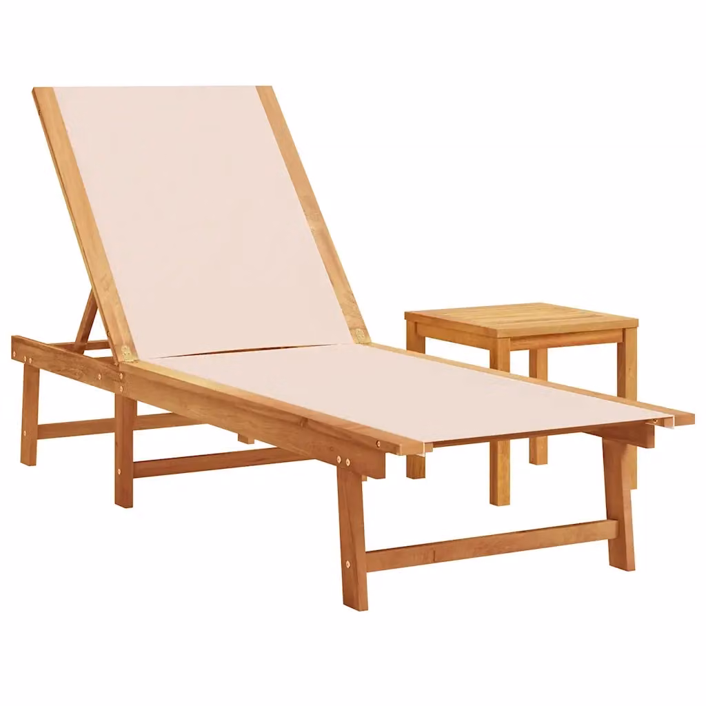 Lettino prendisole vidaXL in legno di acacia oliato e textilene beige con poggiatesta regolabile – 2