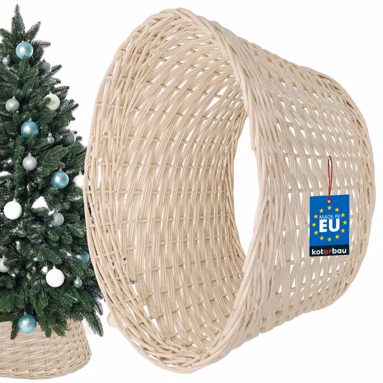 KOTARBAU® Gonna per albero di Natale in salice Ø 45 cm Supporto per albero di Natale in rattan sbiancato Cesto per albero di Natale naturale Supporto per albero di Natale