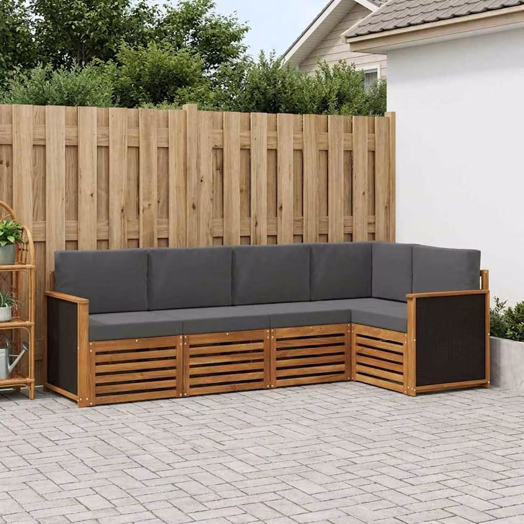 Set di divani da esterno vidaXL 4 pz in legno di acacia con cuscini, design moderno a forma di L, colori beige e antracite