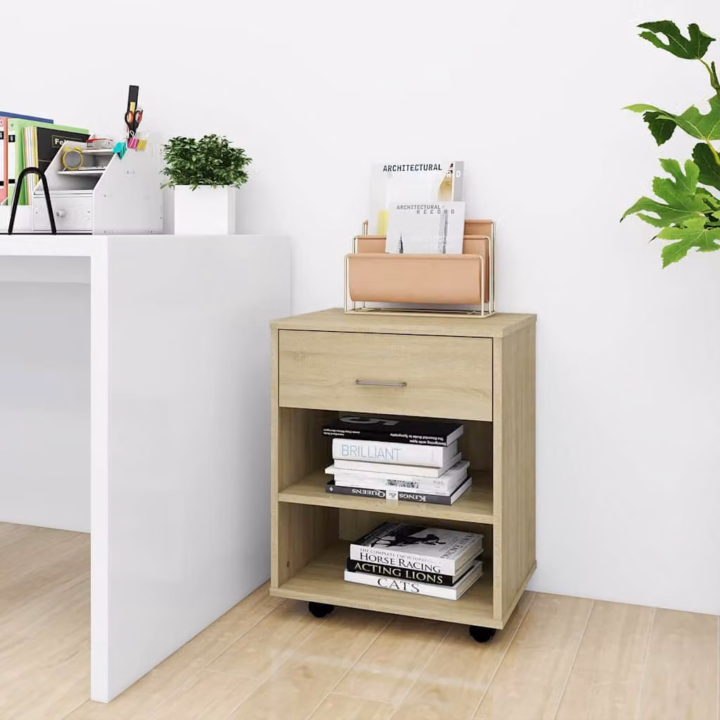 Mobiletto con Ruote vidaXL in Legno Multrato e MDF Rovere Sonoma, L 46 cm x P 36 cm x H 59 cm, Colore Marrone