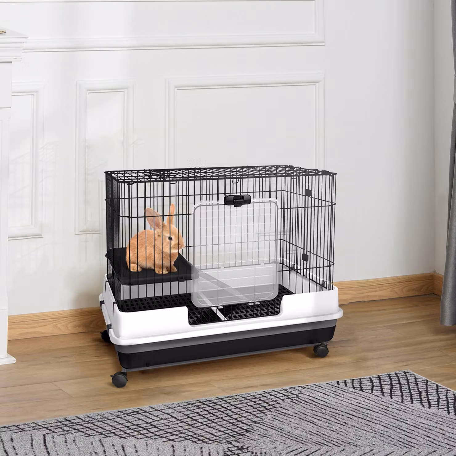 Gabbietta PawHut in metallo nero per criceti, conigli e porcellini d'India con 2 porte e vassoio estraibile, L: 81,2 cm, P: 52,7 cm, H: 66 cm, Aosom – 2