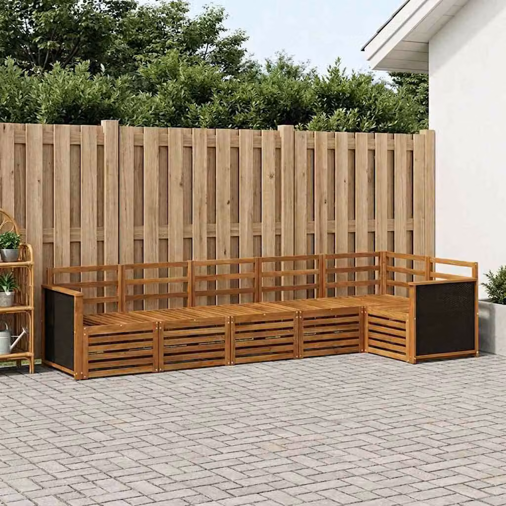 Set di divani da esterno vidaXL a forma di L in legno di acacia con cuscini, colore marrone e bianco