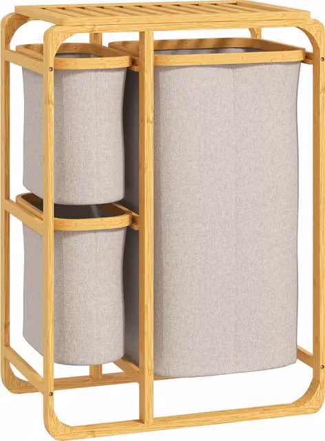 Cestino Portabiancheria HOMCOM in Bambù con 3 Sacchi in Tessuto Rimovibili, L: 50 cm, P: 32 cm, H: 69.7 cm, Colore Beige