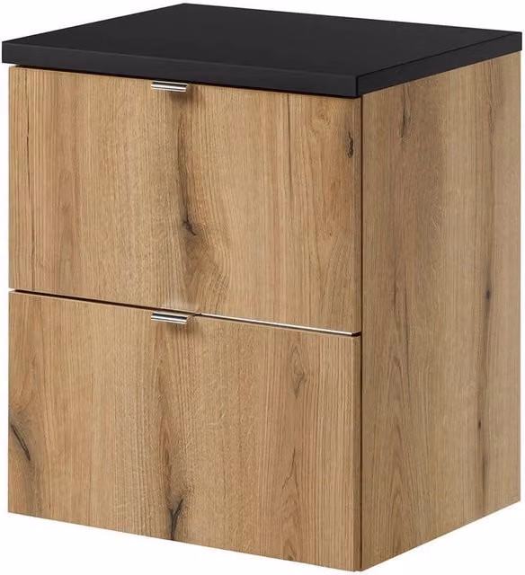 Mobile Sottolavabo NEWPORT da Parete a 2 Cassetti 50x60x40 cm - Effetto Rovere/Nero [en.casa]