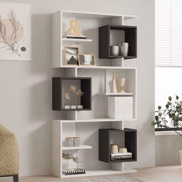 Libreria DMORA Cergnago con 8 ripiani regolabili, design moderno, L: 90 cm, P: 25 cm, H: 172 cm – 1