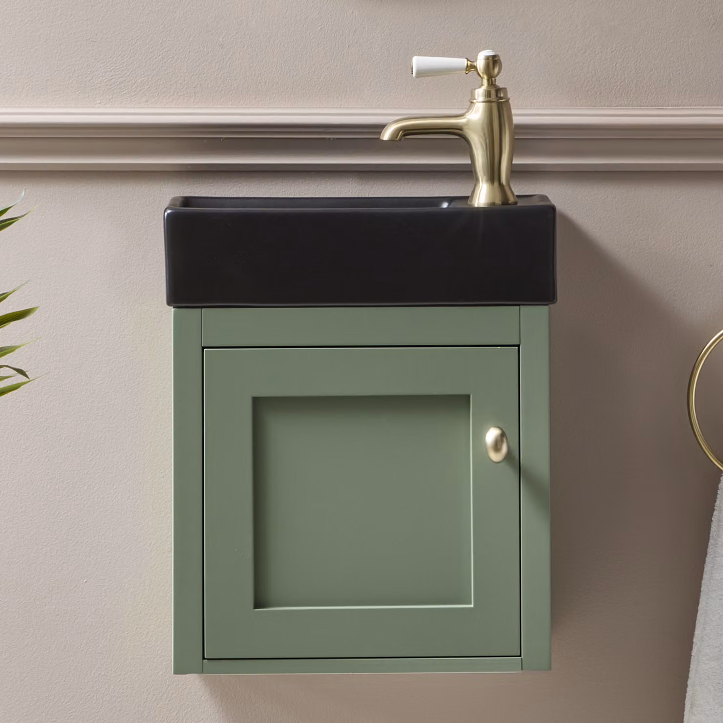 Mobile Bagno Sospeso Grigio Chiaro da 400mm con Lavabo e Maniglia Classica Rotonda Cromata - Thornton