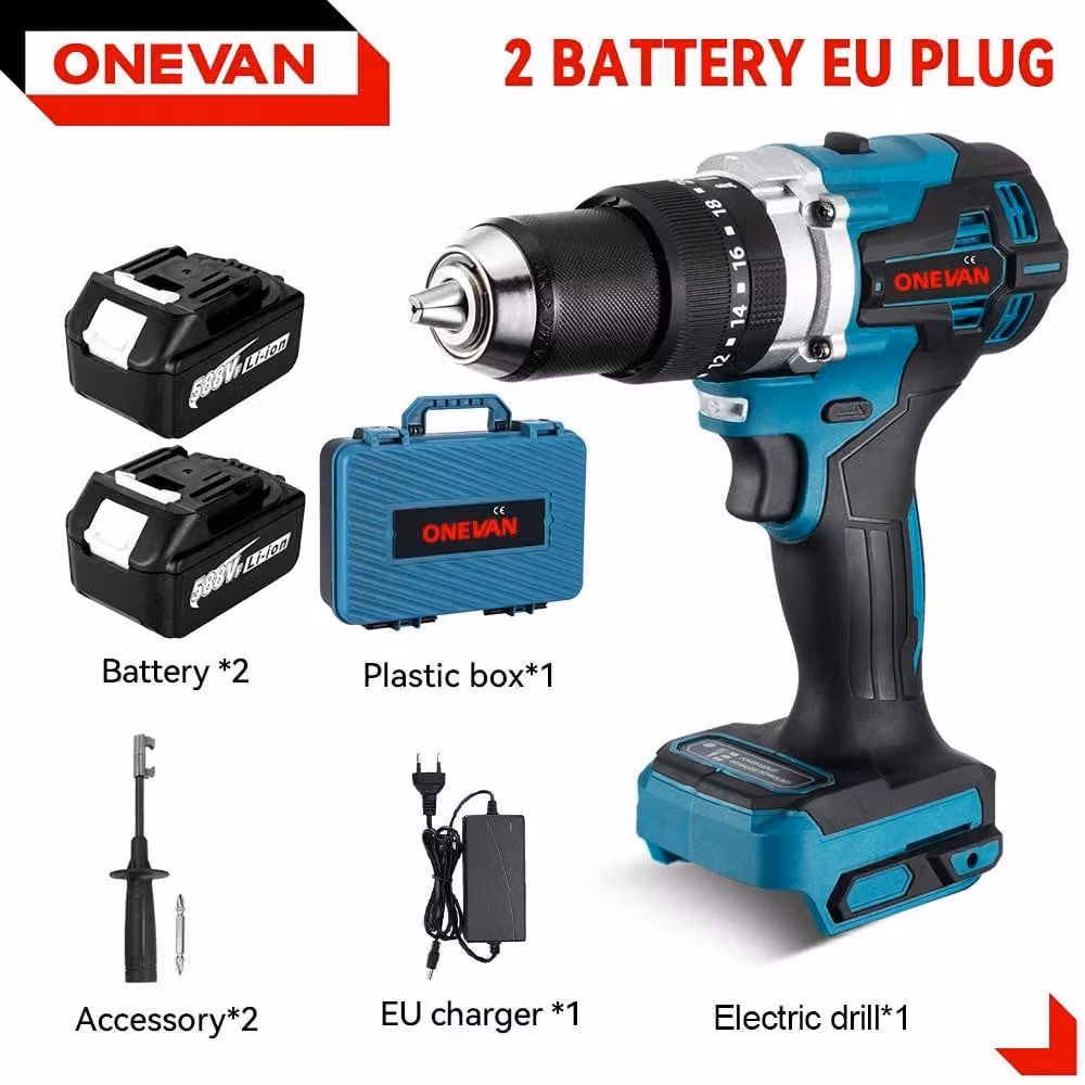 Avvitatore a percussione a batteria - 18 V - Motore brushless - Coppia 650 Nm - Potenza 1500 W - Due batterie incluse - Spina UE - Giallo