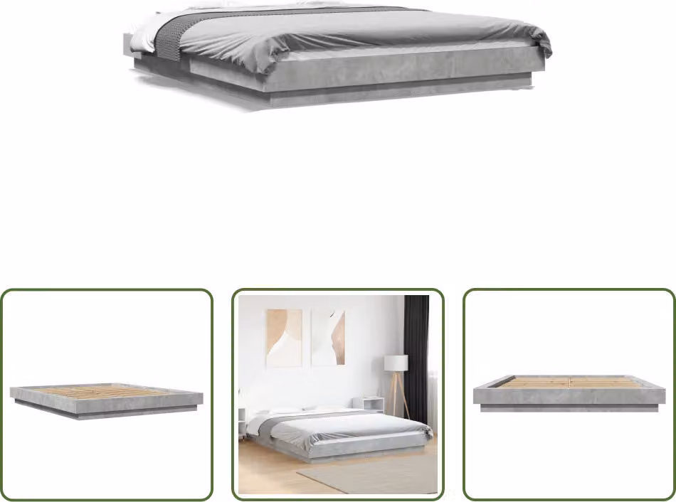 The Living Store Struttura per letto in cemento grigio 150x200 cm Materiale a base di legno