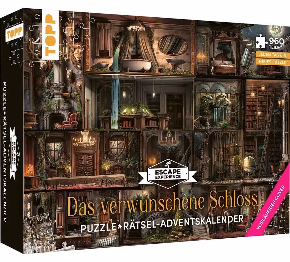 Calendario dell'Avvento a tema puzzle: Il castello incantato - 24 puzzle con un totale di 960 pezzi: Un'esperienza di fuga. Ogni giorno, combinate nuovi pezzi e risolvete gli enigmi.