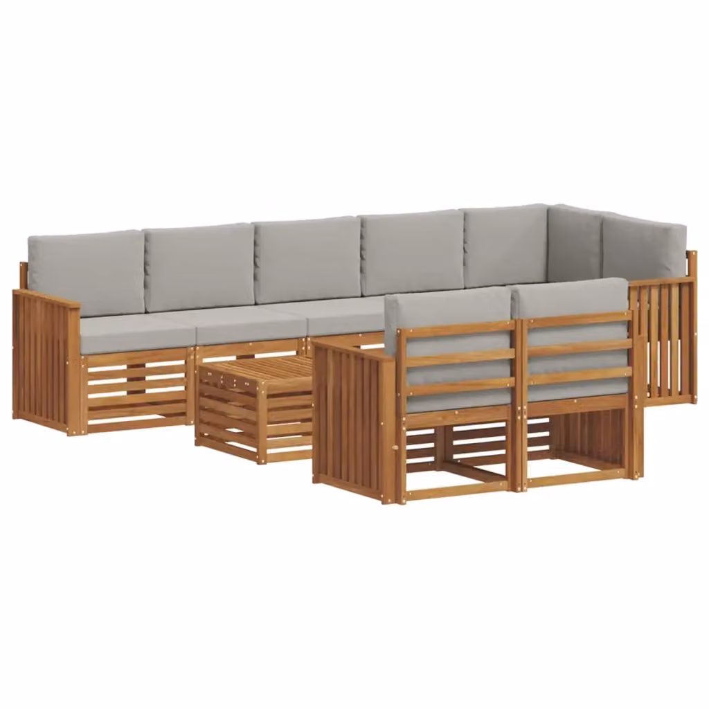 Set di divani da esterno a L con tavolino vidaXL, 9 pezzi in legno di acacia e tessuto grigio – 2