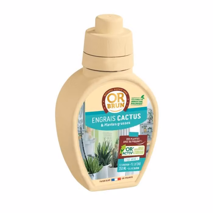 Concime liquido OR BRUN per cactus e piante succulente, organico, con NPK 2,5-3-4, linea Or'Activ, 250 ml, per piante da interno