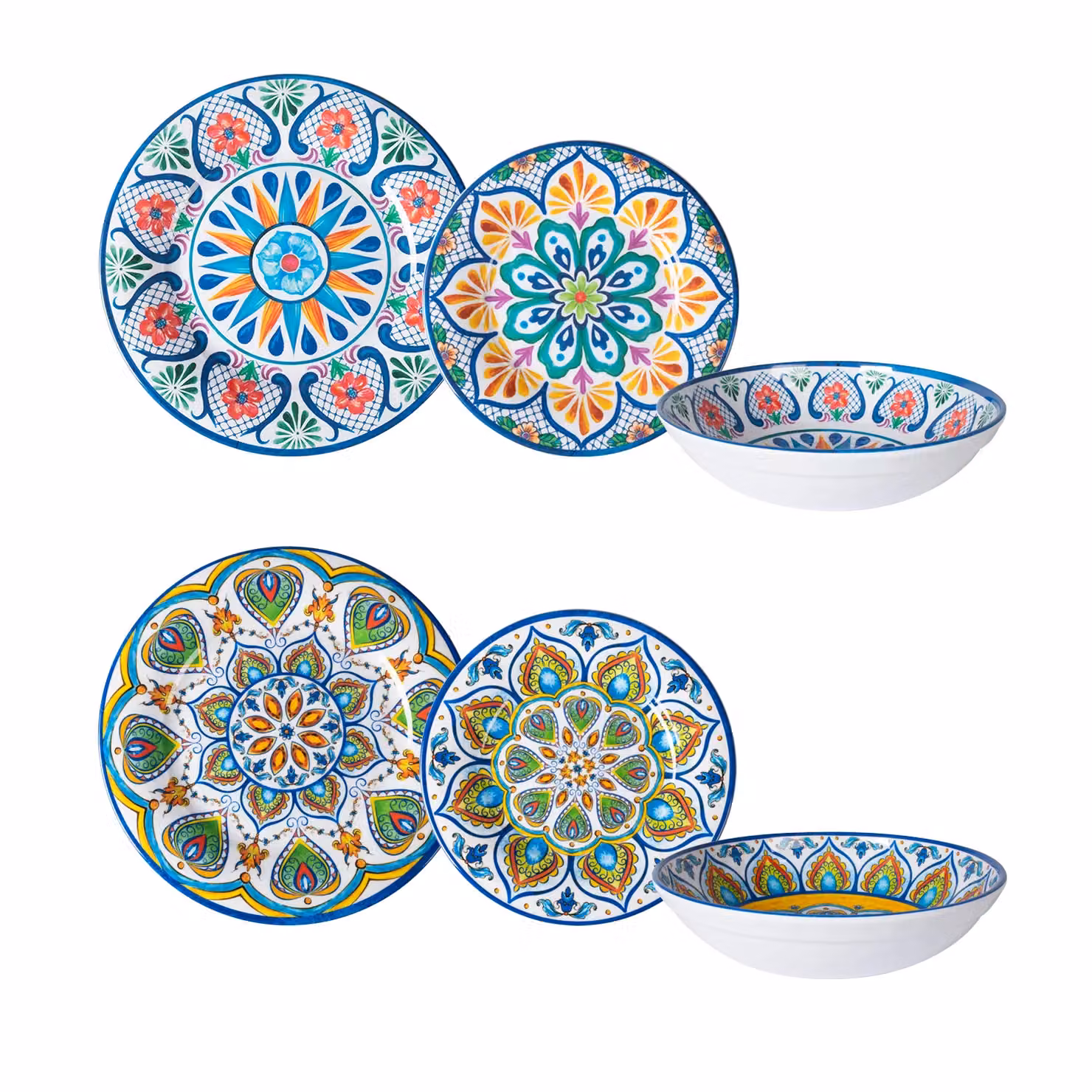 Servizio di piatti GUSTO CASA in melamina con decorazioni maioliche multicolor, 12 pezzi