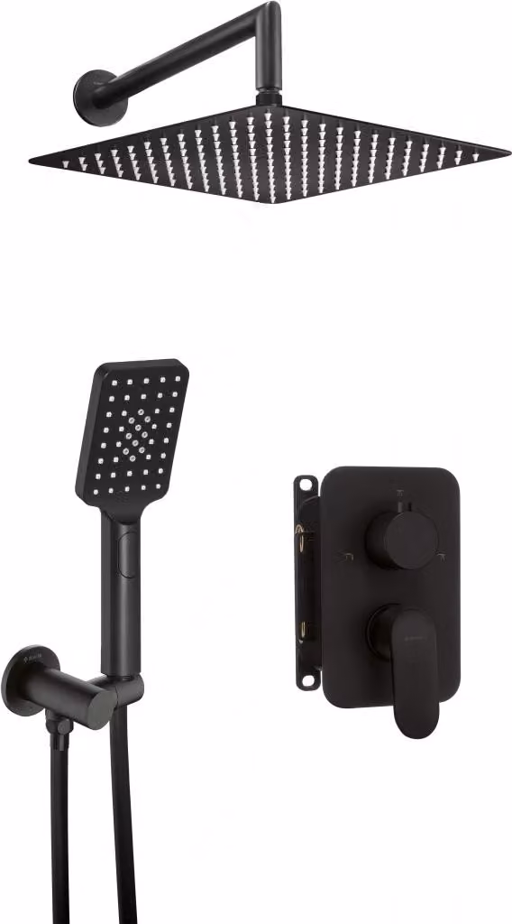 Set doccia incasso quadrato, con miscelatore nero