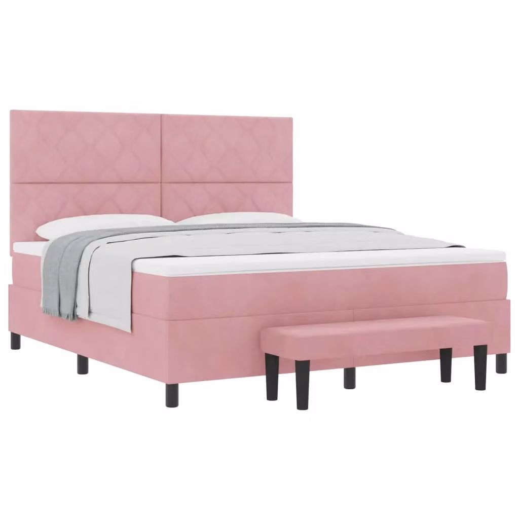 Letto a molle moderno vidaXL con testiera in velluto rosa L: 180 cm, P: 200 cm, H: 128 cm – 2