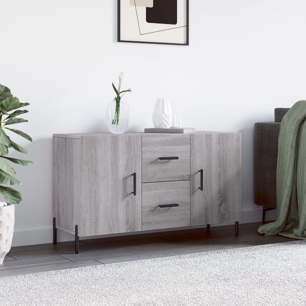 Credenza moderna vidaXL in legno multistrato e metallo, Grigio, L 100 x P 36 x H 60 cm