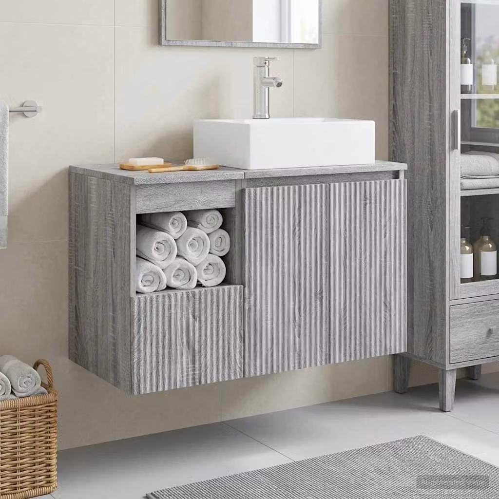 Set di mobili per il bagno vidaXL composto da mobile lavabo e mobile contenitore, colore grigio, design moderno a parete