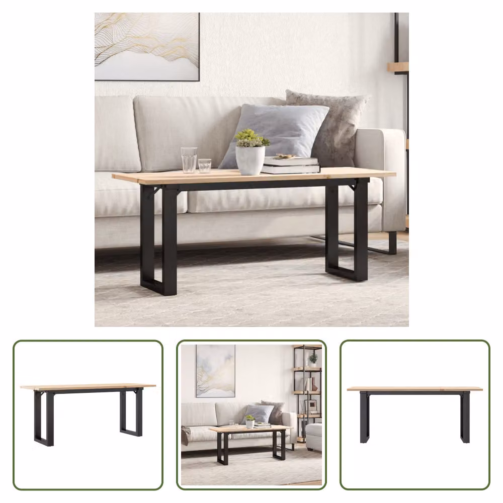The Living Store tavolino O-frame 110x40x45 cm in pino massiccio e ghisa