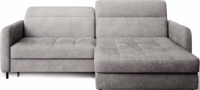Divano ad angolo con funzione letto MEUBLORAMA collezione GOUMSI colore Grigio, modello moderno con poggiatesta regolabile e contenitore, L/P/H: 228 x 165 x 128 cm