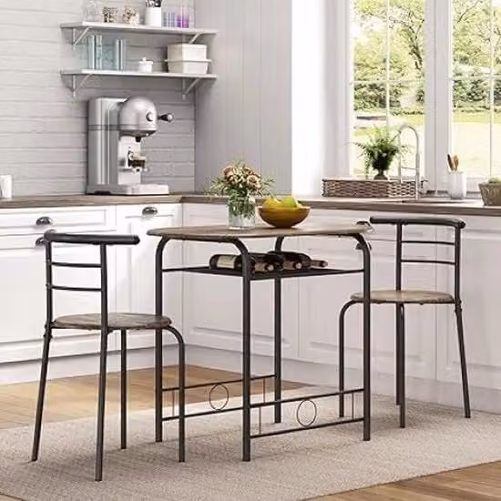 Tavolo da pranzo con sedie-Gruppo da pranzo tridimensionale-Gruppo da seduta-Gruppo da cucina-Tavolo in legno-Contenitore per balcone e sala da pranzo e soggiorno-Colorazione marrone