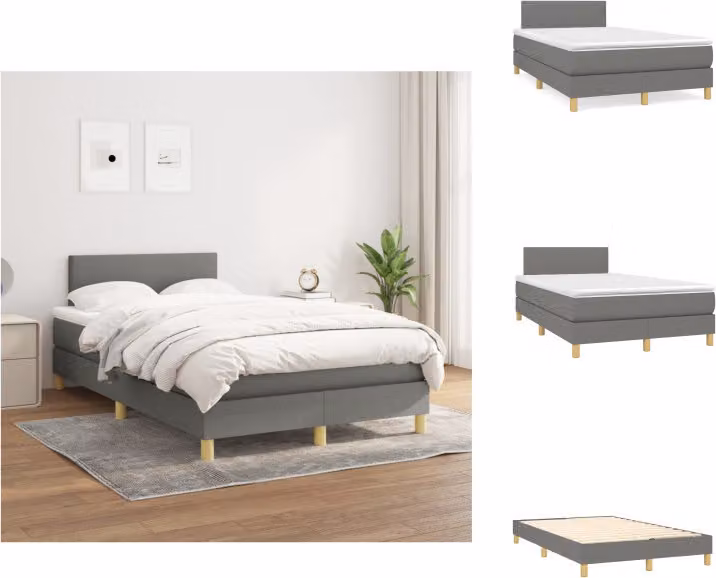 vidaXL Letto a molle con materasso in tessuto grigio scuro 120x200 cm - Letti e strutture letto