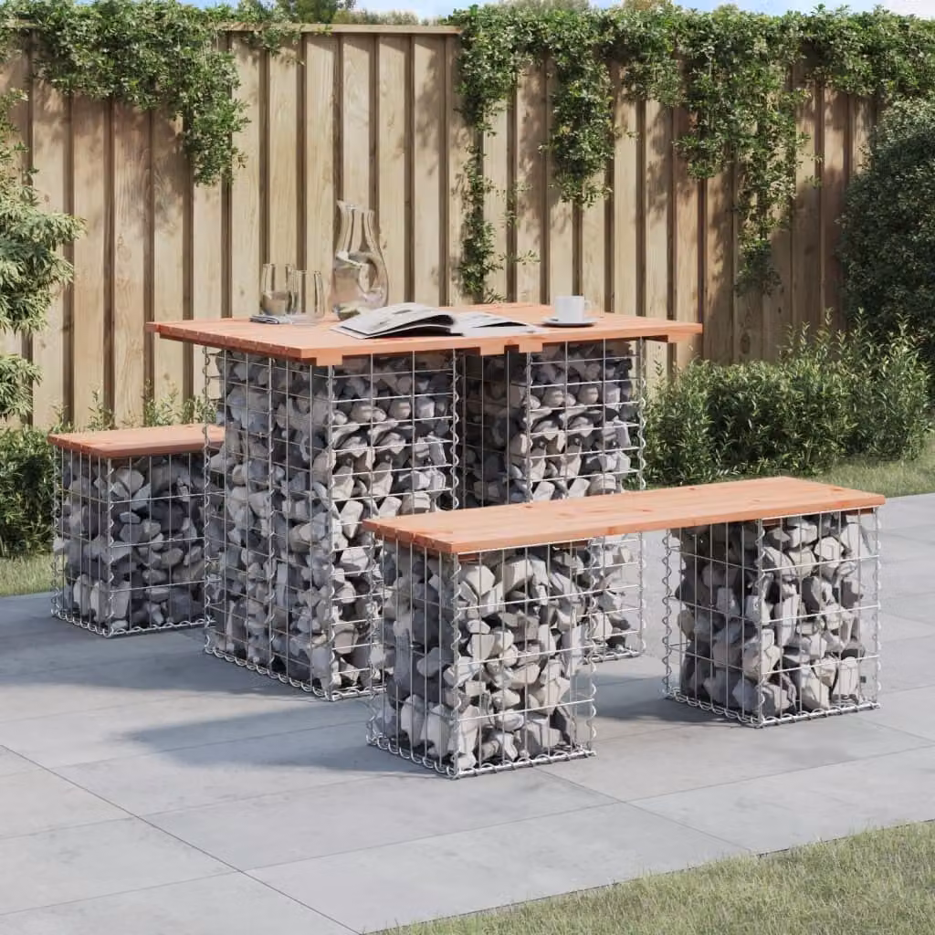 The Living Store Panchina da giardino Gabion 100x70x72 cm in legno massiccio di abete Douglas