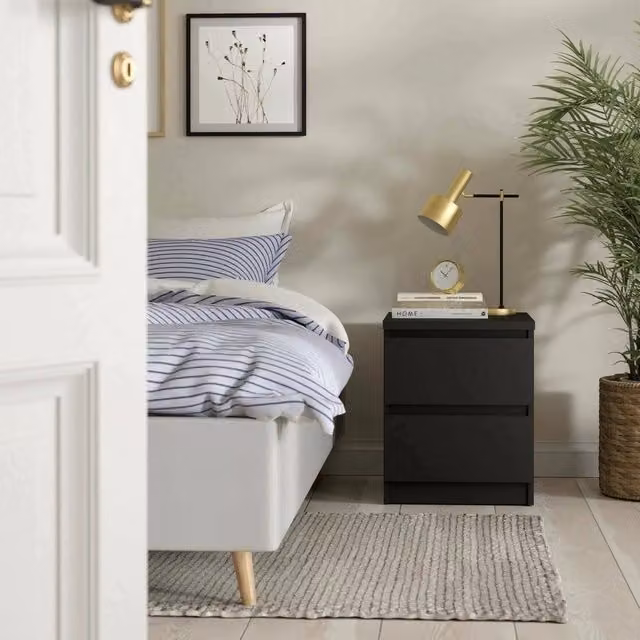 Comodino Azar DMORA moderno in MDF nero opaco L: 50 cm, P: 40 cm, H: 50 cm