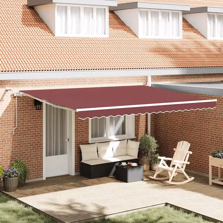 Tenda da sole retrattile automatica con LED vidaXL, colore rosso e bianco, L: 450 cm, P: 300 cm