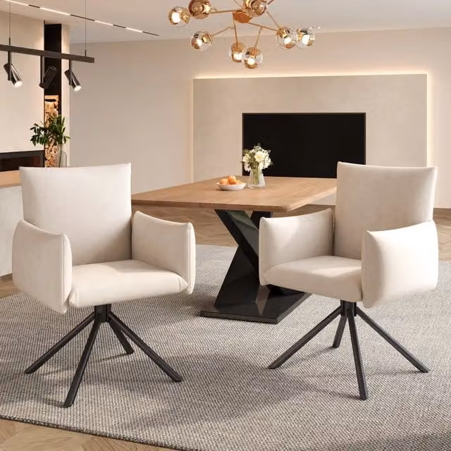 Set di 2 sedie da pranzo Zephmum in velluto beige con gambe in metallo e seduta girevole a 360 gradi
