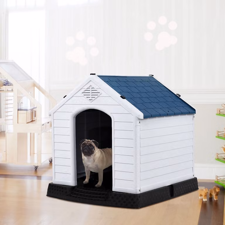 Casetta per cani Costway impermeabile e ventilata in plastica bianca con pavimento rialzato