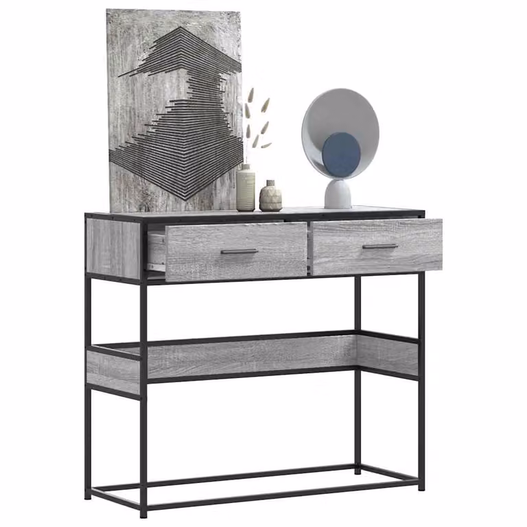 vidaXL Tavolo Consolle in Legno e Metallo Rovere Sonoma e Grigio L/P/H: 90 x 35 x 80 cm