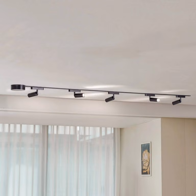 Sistema a binario 48 V Lumaro Faretti 5 luci, nero, Ø 4 cm, dimmerabile 48V Lindby,, Nero, Soggiorno / Sala da pranzo, Metallo, Moderno
