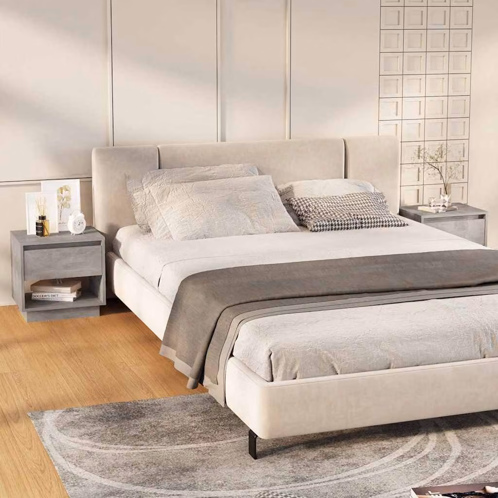Set di 2 comodini vidaXL in stile classico, colore grigio cemento, L 45 cm x P 34 cm x H 44 cm