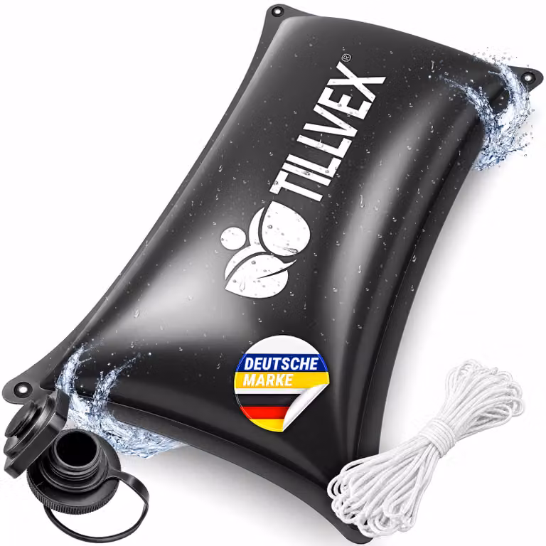 tillvex® Cuscino per piscina invernale XXL, 200x240 cm, con 12 metri di corda e kit di riparazione | Cuscino gonfiabile per la copertura invernale della piscina, resistente al gelo e al cloro, fino a -20°C | Cuscino invernale completo di valvola a vite |