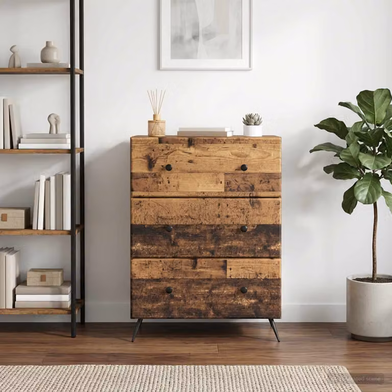 Mobile con cassetti e ante scorrevoli vidaXL in legno e metallo, marrone, L: 66 cm, P: 34,5 cm, H: 90 cm