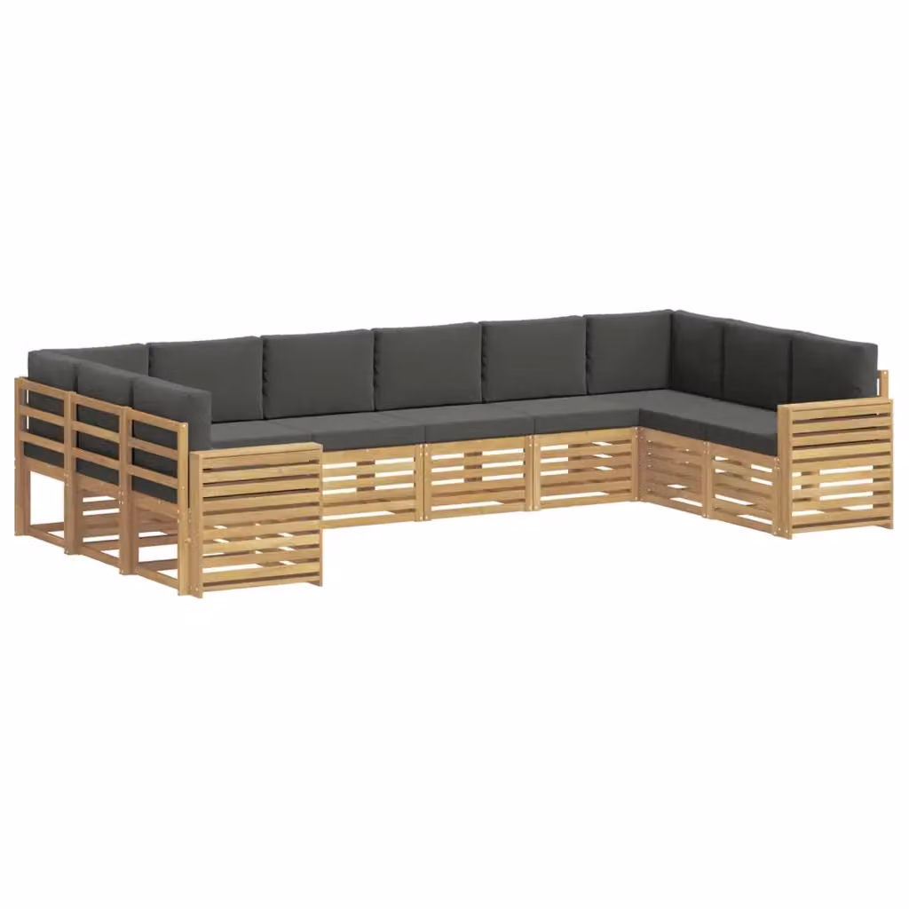 Set di divani da esterno a L vidaXL in legno di acacia con cuscini bianchi e antracite – 2