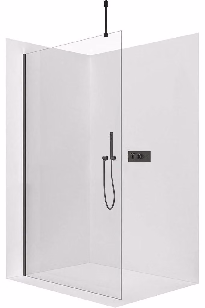 CERANO - Box doccia Walk-in Onyx Top Cube L/P - 10 mm - montante squadrato - nero opaco, vetro trasparente - 150x200 cm