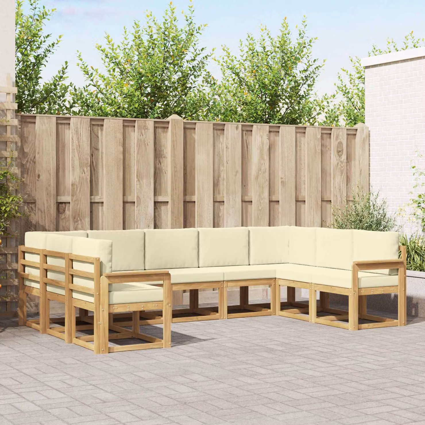 Set di divani da esterno vidaXL 9 pz in legno di acacia con cuscini Bianco e Beige