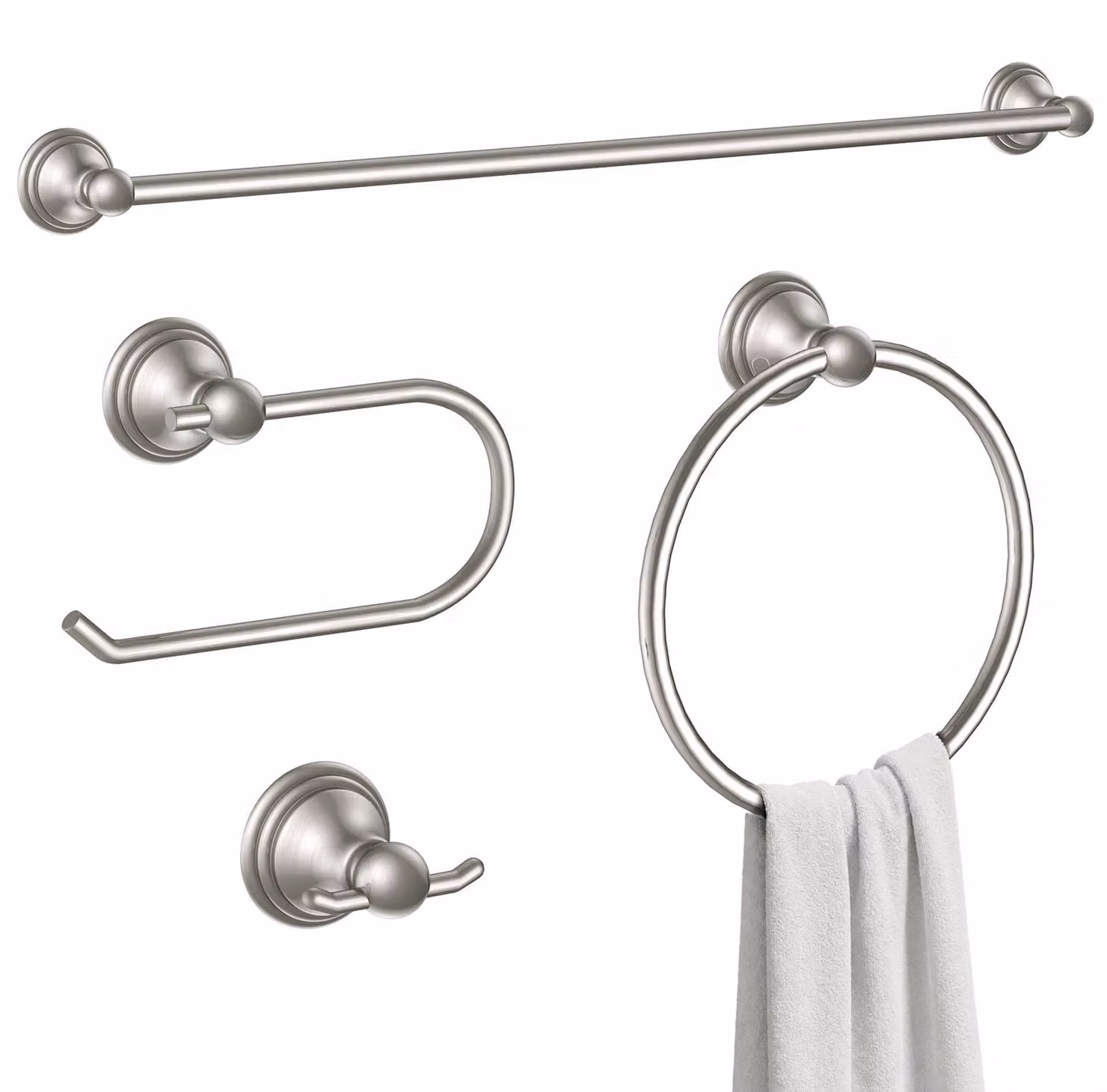 Set di accessori da bagno classico a 4 pezzi, finitura nichel spazzolato, marca Formosa Design