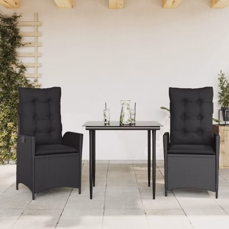 Maison Exclusive - Set da Pranzo da Giardino 3 pz con Cuscini Nero in Polyrattan