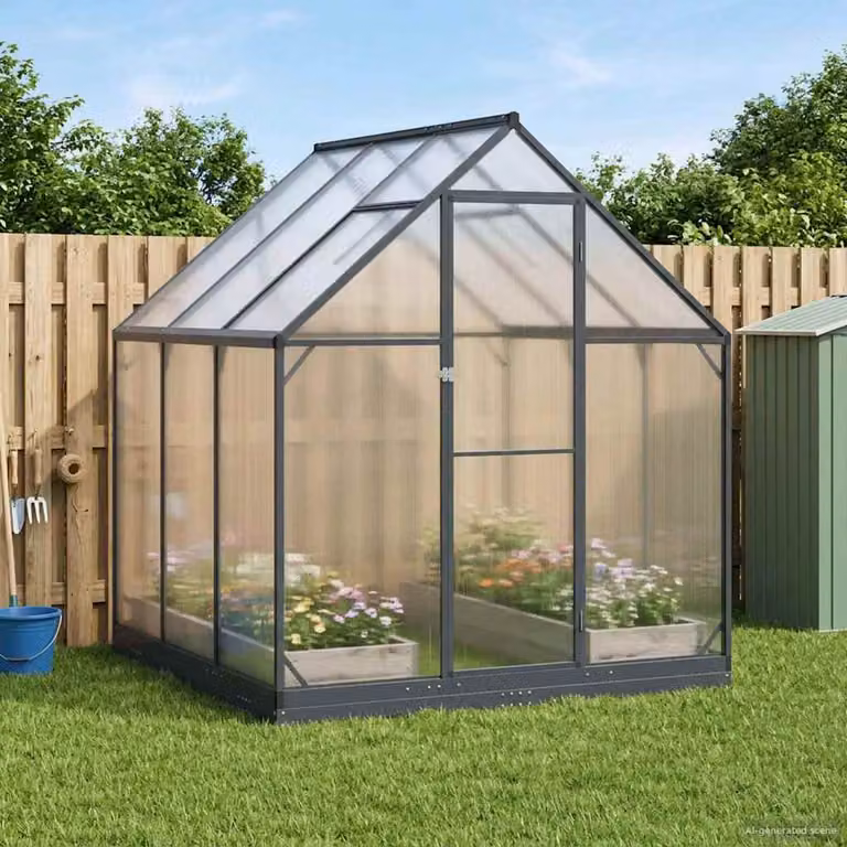 Serra da giardino vidaXL a cupola in alluminio e acciaio zincato, colore antracite/grigio, L/P/H: 183,5 x 183,5 x 207 cm