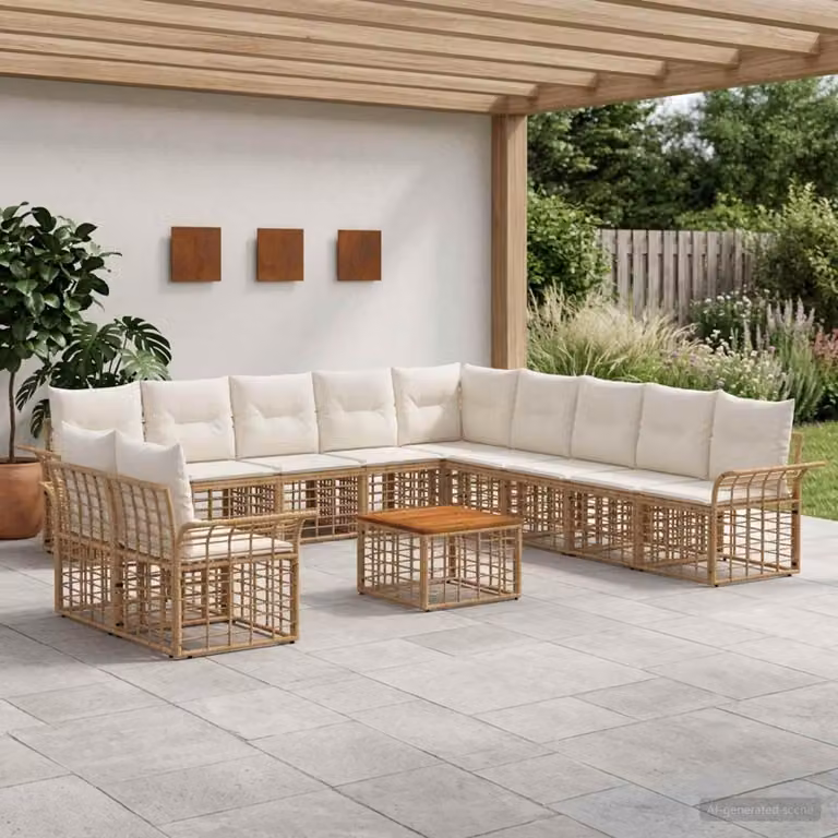 Maison Exclusive - Set da esterno per divano, 12 pezzi, 11 posti, color naturale e crema