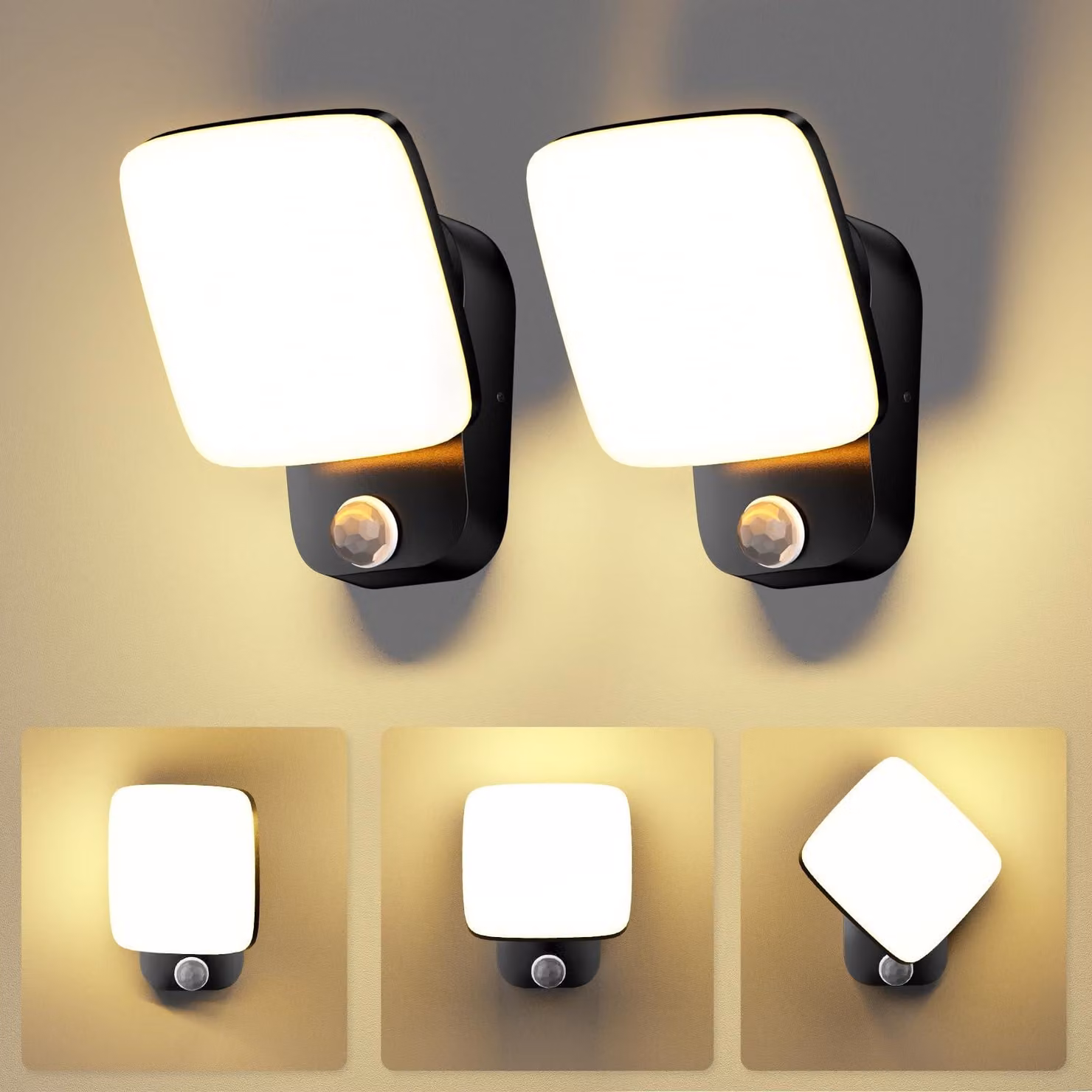Set di 2 applique da esterno con sensore di movimento, 18 W, grado di protezione IP65, tecnologia LED, colore antracite