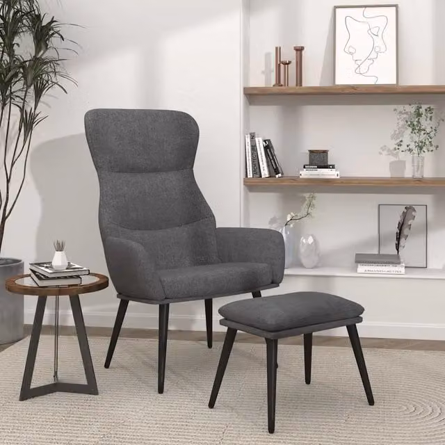 Divano Sedia-Poltrona Relax con Poggiapiedi Grigio Chiaro in Tessuto e Struttura in Metallo – 1