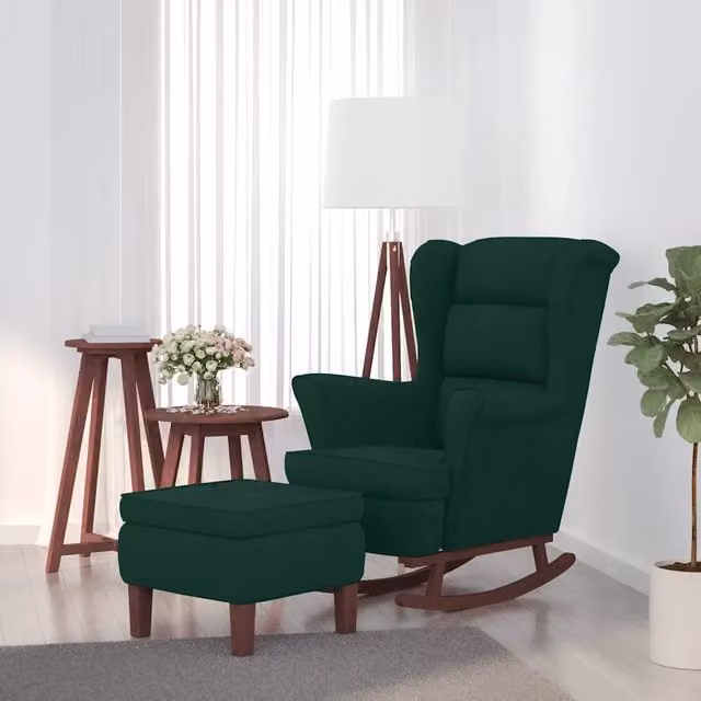 Sedia a dondolo relax con schienale alto in velluto verde e pouf incluso vidaXL